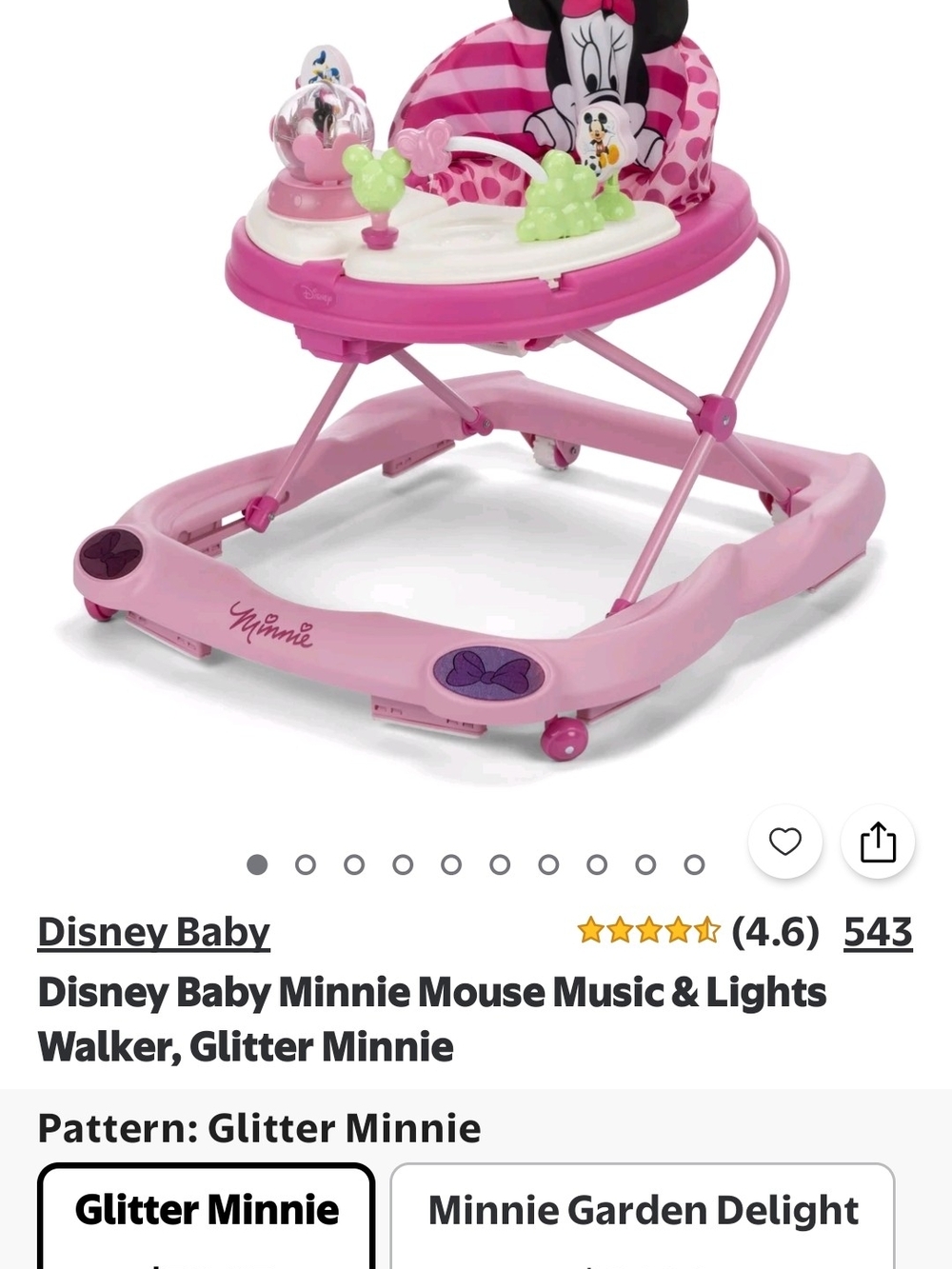 Disney Minnie Mouse Pink and White Baby Walker with Lights and Music